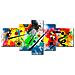Quadro Moderno Su Tela Montato Su Telaio In Legno Di 5 Pezzi, Stile Astratto Kandinsky, 180x85cm - Foto miniatura 2