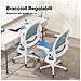 Sedia Ufficio - Sedia Scrivania Con Supporto Lombare - Poltrona Ufficio In Rete Traspirante - Sedia Da Ufficio Ergonomica Braccioli E Altezza Regolabili - Celeste - Foto miniatura 4