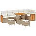 Set divano da giardino  9 pezzi con cuscini in polyrattan beige e acacia, Divano da giardino  2 posti con cuscini in polyrattan beige, Set da pranzo da giardino  3 pezzi con cuscini in polyrattan beige e acacia - Foto miniatura 1
