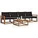 Set di divani da esterno con cuscino 5 pcs Naturale e Nero - Foto miniatura 3