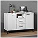 Credenza Gambe Metallo Bianco 113x40x77 Cm Legno Massello Oslo - Foto miniatura 1