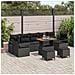 Set di divani da giardino in 10 pezzi con cuscini, nero, polyrattan, acacia,  Divano da giardino a 2 posti con spazio di stoccaggio e cuscini, nero, polyrattan,  Set da pranzo da giardino in 3 pezzi con cuscini, nero, polyrattan, acacia - Foto miniatura 2