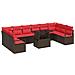 Set Divano da Giardino 11 pcs Marrone e Rosso polyrattan - Foto miniatura 1