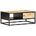 Tavolino Con Anta Intagliata 90x55x36 Cm Legno Di Mango Grezzo - Foto miniatura 1