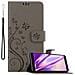 Custodia Compatibile Con Honor 7x In Grigio Fiore - Coperchio Protettivo In Design Floreale Con Chiusura Magnetica, Funzione Stand E Slot Per Carte - Foto miniatura 1