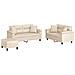 Set Divani 3 pz con Cuscini Beige in Tessuto Microfibra - Foto miniatura 1