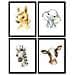Set Di 4 Stampe Fogli Con Illustrazioni Di Animali. Poster Con Immagini Per Bambini Di Animali. Elephant Cow Horse E Zebra .. Senza Cornice A3 - Foto miniatura 1