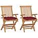 Sedie Giardino 2 Pz Con Cuscini Rosso Vino Legno Massello Teak - Foto miniatura 2