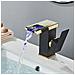 Rubinetto per lavabo da bagno, Blackswan, tipo M194, modello corto nero /oro con bocca a cascata e LED, misura 12,5 cm - Foto miniatura 3