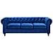 Divano Vintage A 3 Posti In Tessuto Blu Scuro Chesterfield - Foto miniatura 18
