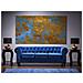 Divano Vintage A 3 Posti In Tessuto Blu Scuro Chesterfield - Foto miniatura 23