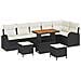 Set divano da giardino  9 pezzi con cuscini nero polirattan acacia, Divano da giardino  2 posti con cuscini nero polirattan, Set da pranzo da giardino  3 pezzi con cuscini nero polirattan acacia - Foto miniatura 1