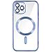 Cover Magsafe Per Iphone 12 Pro Silicone Protezione Fotocamera Bordo Cromato Blu - Foto miniatura 1