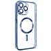 Cover Magsafe Per Iphone 13 Pro Max Silicone Protezione Camera Bordo Cromato Blu - Foto miniatura 3