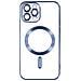 Cover Magsafe Per Iphone 13 Pro Max Silicone Protezione Camera Bordo Cromato Blu - Foto miniatura 1