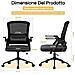 Sedia Da Ufficio Scrivania Ergonomica, Con Braccioli Pieghevoli, Altezza Regolabile, Rete Respirante, Girevole Con Ruote, Funzione Oscillante 90-105°, Nero - Foto miniatura 3