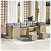 Set Divano da Giardino con Cuscini Beige in Polyrattan Acacia da 10 pezzi, Set da Pranzo da Giardino con Cuscini Beige in Polyrattan Acacia da 3 pezzi - Foto miniatura 2
