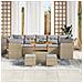 Set Divano da Giardino con Cuscini Beige in Polyrattan Acacia da 10 pezzi, Set da Pranzo da Giardino con Cuscini Beige in Polyrattan Acacia da 3 pezzi - Foto miniatura 3