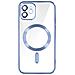 Cover Magsafe Per Iphone 12 Silicone Protezione Fotocamera Bordo Cromato Blu - Foto miniatura 1