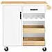 Carrello Da Cucina Con Ruote, Isola Con Piano In Legno E Cassetti Bianchi - Foto miniatura 1