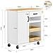 Carrello Da Cucina Con Ruote, Isola Con Piano In Legno E Cassetti Bianchi - Foto miniatura 3
