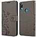 Custodia Compatibile Con Huawei Y6 2019 In Grigio Fiore - Coperchio Protettivo In Design Floreale Con Chiusura Magnetica, Funzione Stand E Slot Per Carte - Foto miniatura 8