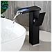 Rubinetto per lavabo da bagno, Blackswan, tipo M187, modello alto nero con bocca a cascata e LED, misura 24 cm - Foto miniatura 3