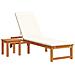 Lettino prendisole con tavolo e cuscino in legno massello di acacia,  Lettino prendisole con cuscini panna in legno massello di acacia,  Tavolino da giardino 35x35x34 cm in legno massello di acacia - Foto miniatura 1