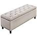 Cassapanca Pouf Contenitore Panca Sgabello Poggiapiedi Legno E Tessuto Beige - Foto miniatura 1
