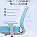 Sedia Da Ufficio Ergonomica E Reclinabile Ad Altezza Regolabile Con 5 Rotelle, 55x48x82.5-94.5 Cm, Azzurra - Foto miniatura 3