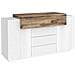 Credenza Milo, Madia Da Cucina A 3 Ante E 3 Cassetti, Buffet Da Soggiorno, 100% Made In Italy, Cm 160x45h86, Bianco Lucido E Acero - Foto miniatura 2