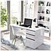 Scrivania Lagoni, Scrittoio Multiuso Da Ufficio O Cameretta, Tavolo Da Studio Lineare Con 2 Cassetti E 1 Anta, 139x60h75 Cm, Bianco - Foto miniatura 1