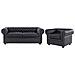 Set Di Divano E Poltrona In Pelle Nero Chesterfield - Foto miniatura 13