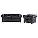 Set Di Divano E Poltrona In Pelle Nero Chesterfield - Foto miniatura 1