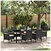 Set da pranzo da giardino  da 7 pezzi con cuscini Rattan sintetico nero, Tavolo da giardino  nero 200x80x73 cm con vetro temperato - Foto miniatura 2