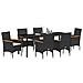 Set da pranzo da giardino  da 7 pezzi con cuscini Rattan sintetico nero, Tavolo da giardino  nero 200x80x73 cm con vetro temperato - Foto miniatura 3