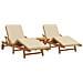 Lettini Prendisole  2 pcs con Cuscini e Tavolo Beige Legno Massello di Acacia, Lettino Prendisole Pieghevole  con Ruote e Cuscino Beige Legno Massello di Acacia - Foto miniatura 1