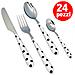 Set Servizio 24 Posate Pois Bianco In Acciaio Con Forchette Cucchiaio Coltello - Foto miniatura 1