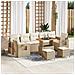 Set di Divani da Giardino a 10 Pezzi con Cuscini Beige in Rattan Poliestere Acacia, Set da Pranzo da Giardino a 3 Pezzi con Cuscini Beige in Rattan Poliestere Acacia - Foto miniatura 2