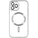 Cover Magsafe Per Iphone 13 Pro Silicone Protezione Camera Bordo Cromato Argento - Foto miniatura 1