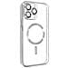 Cover Magsafe Per Iphone 13 Pro Silicone Protezione Camera Bordo Cromato Argento - Foto miniatura 5