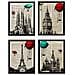 Set Di 4 Stampe Città. Londra, Barcellona, Mosca, Parigi. Senza Cornice A4 - Foto miniatura 1