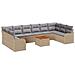 Set di divani da giardino  da 11 pezzi con cuscini beige in polyrattan e acacia, Divano da giardino  da 2 posti con cuscini beige in polyrattan - Foto miniatura 1
