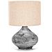 Lampada Da Tavolo E14 In Ceramica Marrone Grigio | Paralume Tessuto | H31cm - Foto miniatura 1