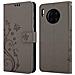 Custodia Compatibile Con Huawei Mate 30 Pro In Grigio Fiore - Coperchio Protettivo In Design Floreale Con Chiusura Magnetica, Funzione Stand E Slot Per Carte - Foto miniatura 8