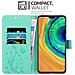 Custodia Compatibile Con Huawei Mate 30 In Turchese Fiore - Coperchio Protettivo In Design Floreale Con Chiusura Magnetica, Funzione Stand E Slot Per Carte - Foto miniatura 3