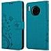 Custodia Compatibile Con Huawei Mate 30 In Blu Fiore - Coperchio Protettivo In Design Floreale Con Chiusura Magnetica, Funzione Stand E Slot Per Carte - Foto miniatura 8