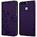 Custodia Compatibile Con Huawei P9 Plus In Lilla Scuro Fiore - Coperchio Protettivo In Design Floreale Con Chiusura Magnetica, Funzione Stand E Slot Per Carte - Foto miniatura 8