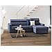 Divano Fisso Eliana, Divano Ad Angolo, 100% Made In Italy, Sofà Soggiorno Con Chaise Longue, In Tessuto Imbottito - Penisola Contenitore Sinistra, Con Braccioli Slim, Cm 260x95h85, Blu - Foto miniatura 1