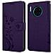 Custodia Compatibile Con Huawei Mate 30 In Lilla Scuro Fiore - Coperchio Protettivo In Design Floreale Con Chiusura Magnetica, Funzione Stand E Slot Per Carte - Foto miniatura 8